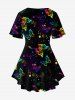 Plus Size Butterfly Dot Print Crisscross V Neck Short Sleeve T-Shirt -  