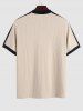 Ribbed Color Spliced Quarter Button Short Sleeves T-shirt -  
