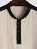 Ribbed Color Spliced Quarter Button Short Sleeves T-shirt -  
