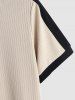 Ribbed Color Spliced Quarter Button Short Sleeves T-shirt -  