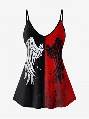 Spaghetti Colorblock 3D Wing Printed Strap Top And 3D Flame Print Jeggings Gothic Outfit