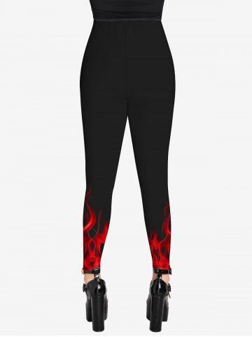 Spaghetti Colorblock 3D Wing Printed Strap Top And 3D Flame Print Jeggings Gothic Outfit