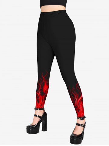Spaghetti Colorblock 3D Wing Printed Strap Top And 3D Flame Print Jeggings Gothic Outfit