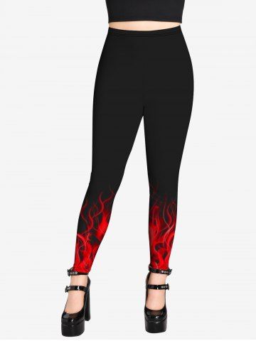 Spaghetti Colorblock 3D Wing Printed Strap Top And 3D Flame Print Jeggings Gothic Outfit