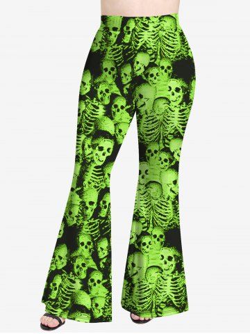 Gothic Skulls Print Flare Pants