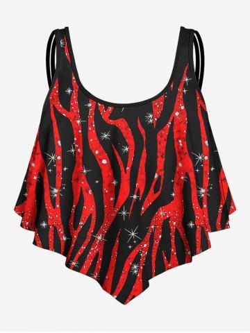 Gothic Light Beam Red Black Print Tankini Top (Adjustable Shoulder Strap) - RED - 1X
