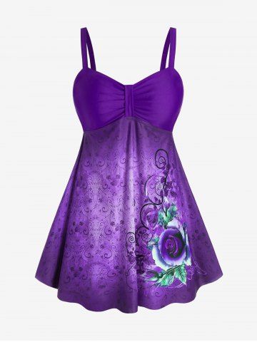 Gothic Rose Tribal Print Modest Tankini Swimsuit - PURPLE - L | US 12