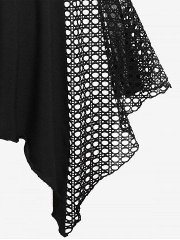 Gothic Fishnet Panel Rings Bat-shaped Sleeve Asymmetrical Top