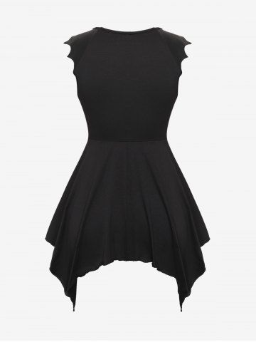 Gothic Fishnet Panel Rings Bat-shaped Sleeve Asymmetrical Top