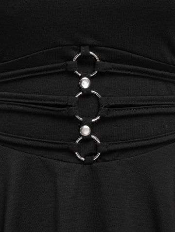 Gothic Fishnet Panel Rings Bat-shaped Sleeve Asymmetrical Top