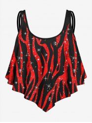 Haut de Tankini Gothique Noir Lumière Rouge Imprimé à Bretelle Ajustable - Rouge S