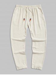 Beading Drawstring Vertical Striped Vacation Pants -  