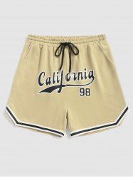 California Letter Striped Drawstring Sweat Baseball Shorts -  
