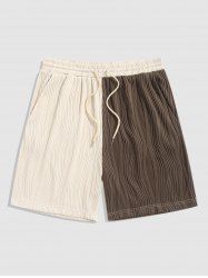 Two Tone Colorblock Textured Casual Shorts -  
