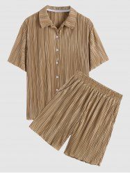 Wrinkle Textured Short Sleeves Shirt and Shorts Set -  