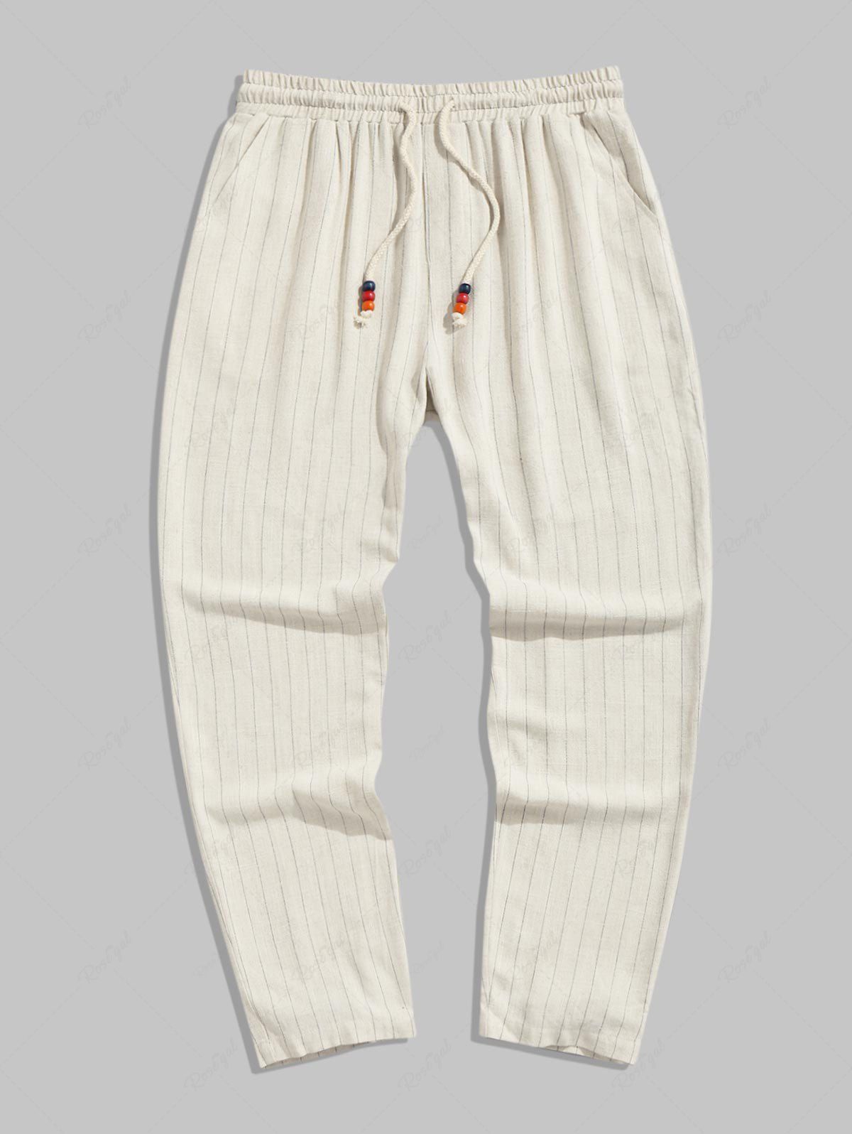 Shops Beading Drawstring Vertical Striped Vacation Pants  