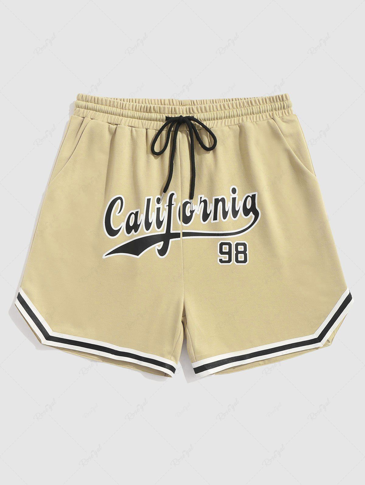 Best California Letter Striped Drawstring Sweat Baseball Shorts  