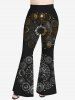 Sun Moon Print Cold Shoulder Tee And 3D Sun Moon Star Glitter Print Flare Pants Gothic Outfit -  