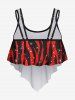 Haut de Tankini Gothique Noir Lumière Rouge Imprimé à Bretelle Ajustable - Rouge S
