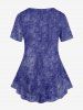Plus Size 3D Butterfly American Flag Pockets Buttons Denim Print Short Sleeve T-Shirt -  