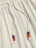 Beading Drawstring Vertical Striped Vacation Pants -  