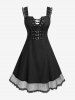 Gothic Butterfly Embossed Lace-up Lace Trim Grommets Sleeveless Dress -  
