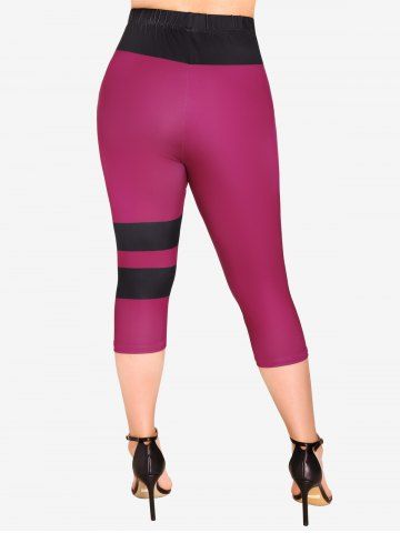Plus Size Striped Colorblock Capri Leggings