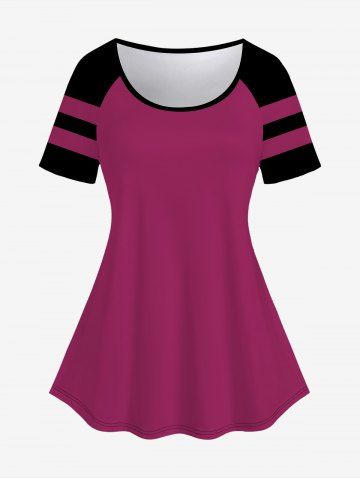 Plus Size Stripes Print Raglan Sleeves T-Shirt