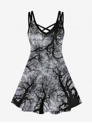 Gothic Trees Print Crisscross Spaghetti Strap Dress - 3x | Us 22-24  