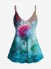 3D Rose Galaxy Printed Cami Top and Pull On Flare Pants Plus Size Outfit -  