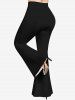 3D Rose Galaxy Printed Cami Top and Pull On Flare Pants Plus Size Outfit -  
