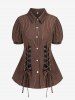 Gothic Striped Grommets Lace-up Shirt -  