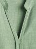 V Neck Stand Collar Short Sleeves Plain Tunic Popover Shirt -  