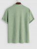 V Neck Stand Collar Short Sleeves Plain Tunic Popover Shirt -  