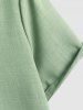 V Neck Stand Collar Short Sleeves Plain Tunic Popover Shirt -  