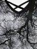 Gothic Trees Print Crisscross Spaghetti Strap Dress -  