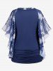 Plus Size Sun Moon Star Printed Ruched Drawstring Chain Panel Butterfly Sleeves T-Shirt -  
