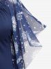 T-shirt Imprimé Lune Etoile et Soleil à Manches Papillon Grande Taille - Bleu profond 2X | US 18-20