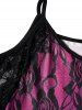Plus Size Colorblock Rose Skull Print Cold Shoulder Lace Panel T-shirt -  