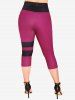 Plus Size Striped Colorblock Capri Leggings -  