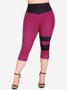 Plus Size Striped Colorblock Capri Leggings -  