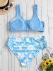 Plus Size Flower Leaf Crossover Cinched Bikini Swimsuits -  