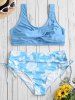Plus Size Flower Leaf Crossover Cinched Bikini Swimsuits -  