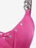 Plus Size Lace Up Chain Grommets T-Shirt -  