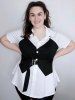 Plus Size Two Tone Short Sleeves Shirt with Buckle -  