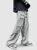 Pantalon Cargo Ceinturé en Couleur Unie à Jambe Droite - Gris Clair S