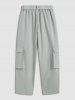 Pantalon Cargo Ceinturé en Couleur Unie à Jambe Droite - Gris Clair S