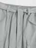 Pantalon Cargo Ceinturé en Couleur Unie à Jambe Droite - Gris Clair S
