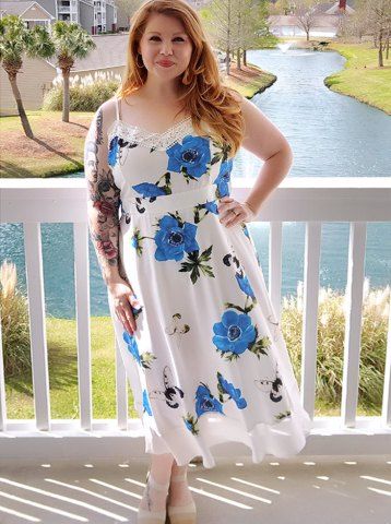Vestido de Sol Talla Extra en Forma de Flor de Mariposa Hueca - BLUE - L
