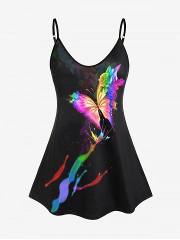 Plus Size & Curve Butterfly Splatter Paint Cami Top (Adjustable Straps) - BLACK - 3XL